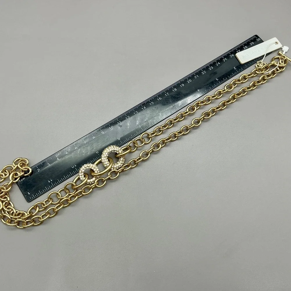 Ann Taylor Necklace Women Gold Tone Rhinestone Pave Link Chain Long Toggle 26